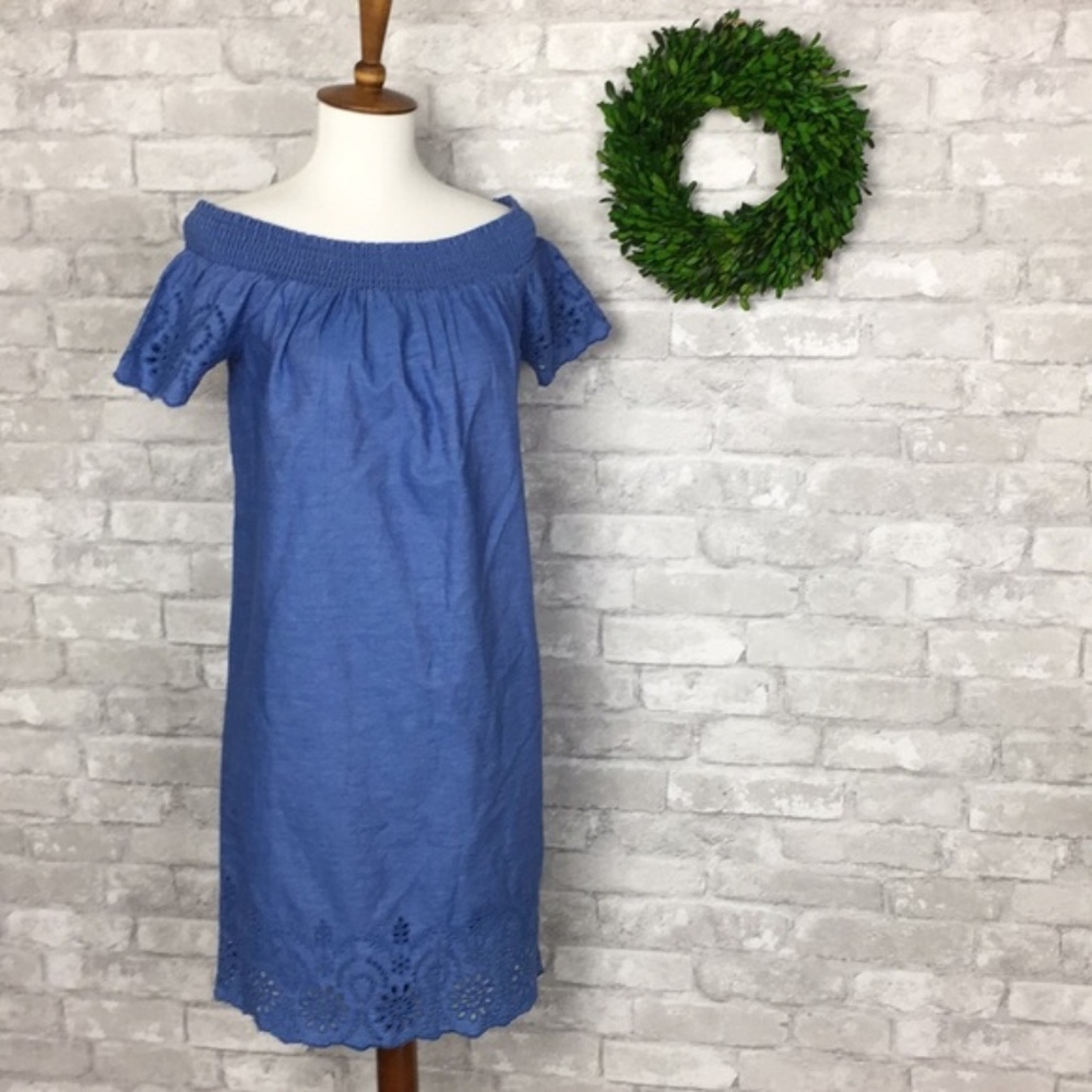 Old Navy Crochet Blue Chambray Off Shoulder Dress